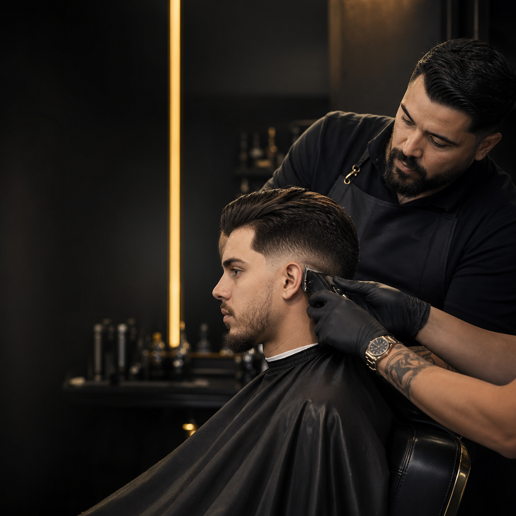 instrutor acompanhando prática de aluno na barbearia